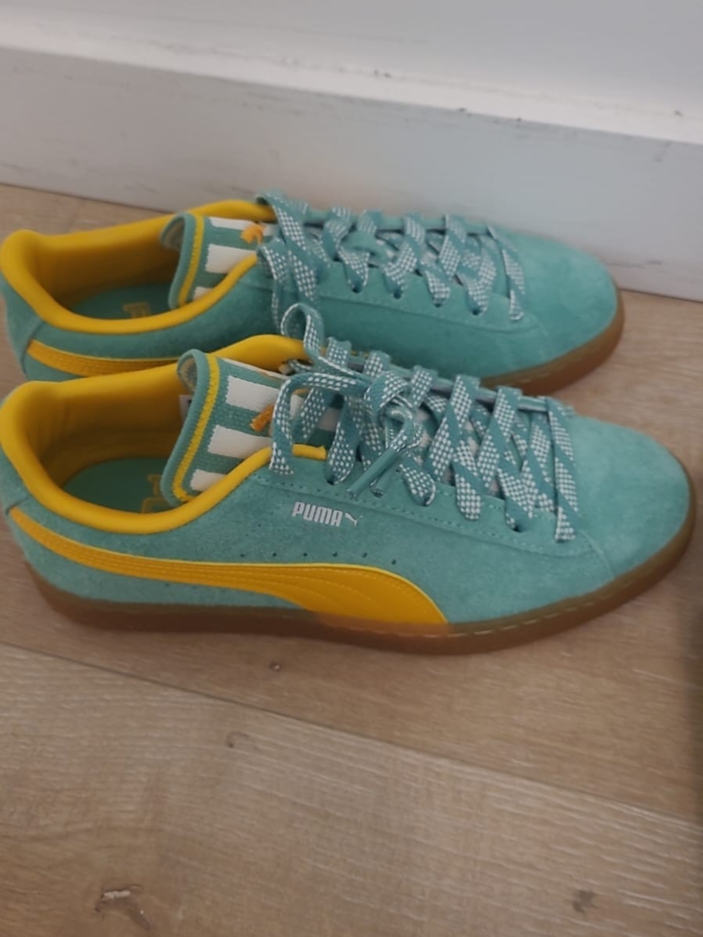 Puma Suede Superfit Sneakers in Teal and Yellow